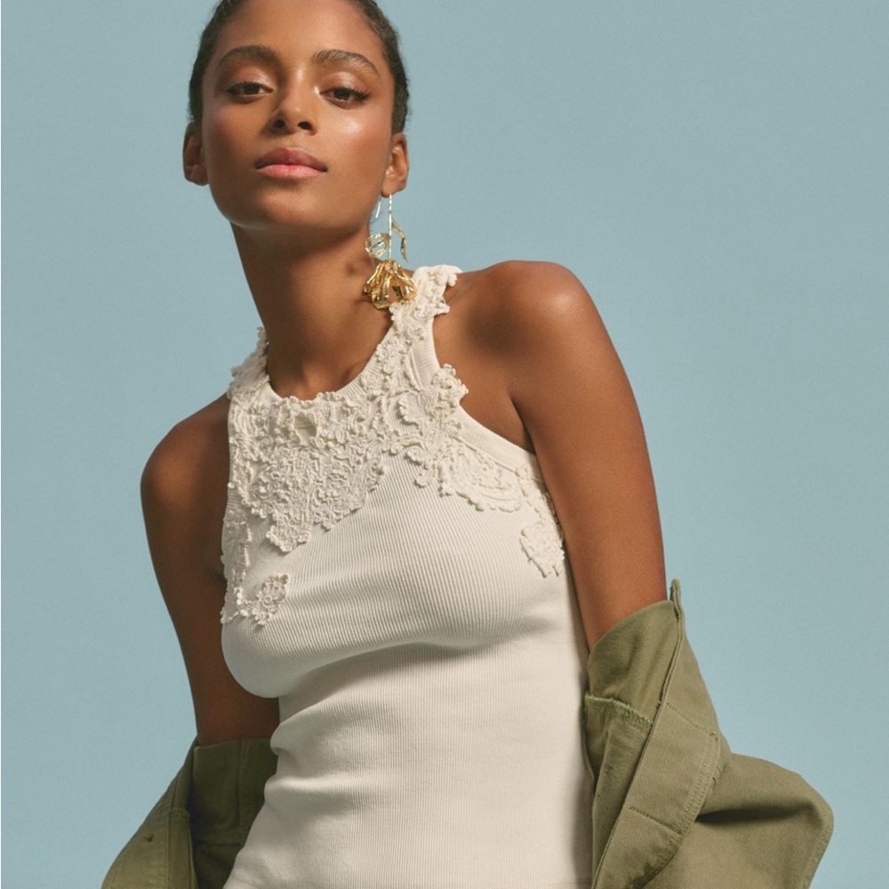Anthropologie Lace Appliqué Tank XXS (NWOT)